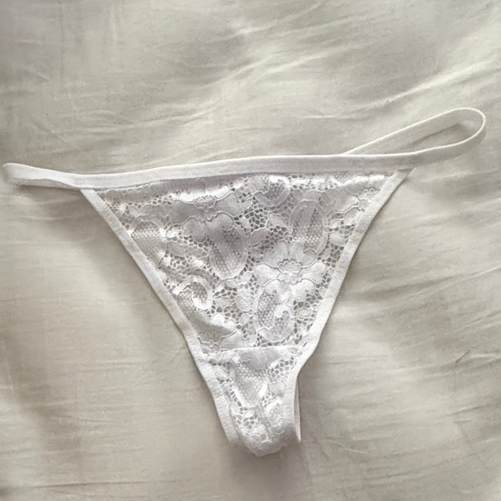 Elegant White Lace Thong